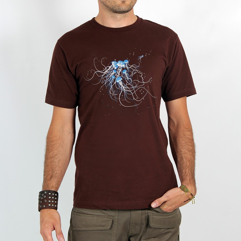 Toonzshop Jellyfish Printed Short Sleeve T-shirt Póló Férfi Barna | FEKTALY-15