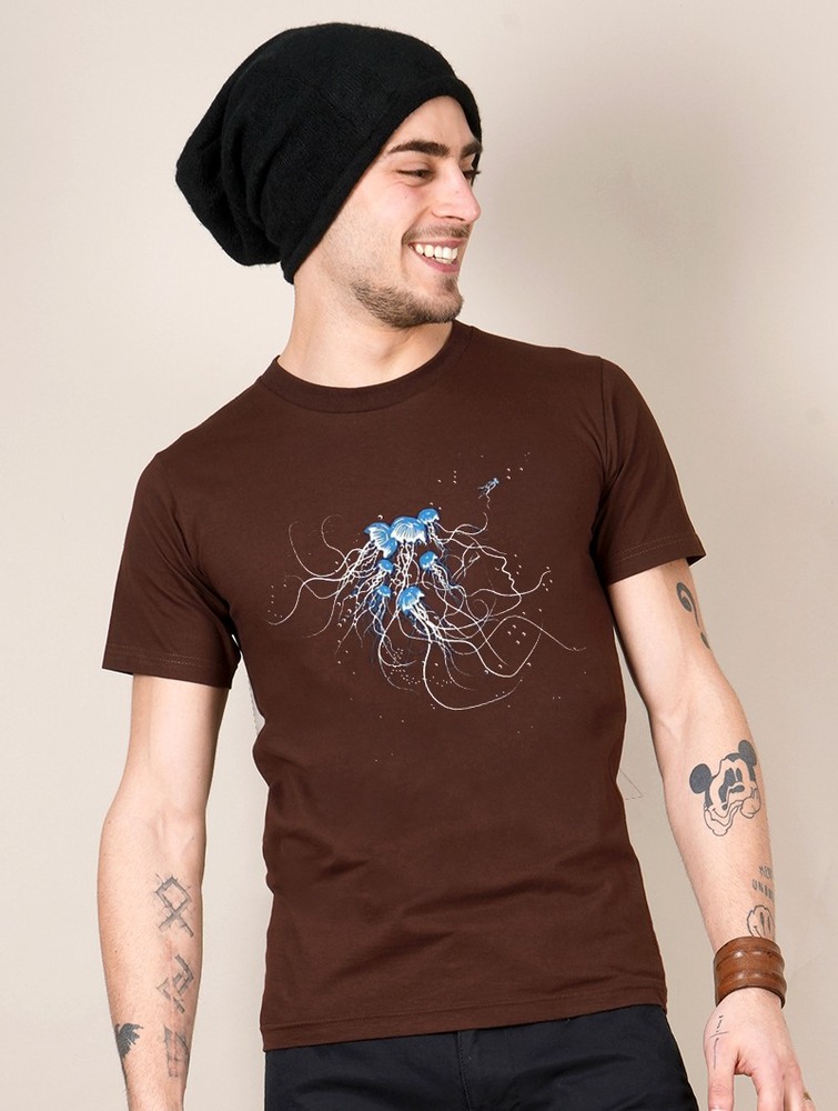 Toonzshop Jellyfish Printed Short Sleeve T-shirt Póló Férfi Barna | FEKTALY-15