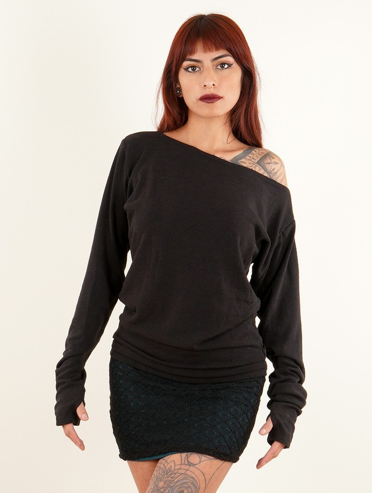 Toonzshop Kayäaz Batwing Sleeve Sweater Pulóver Női Fekete | JESBAMO-45