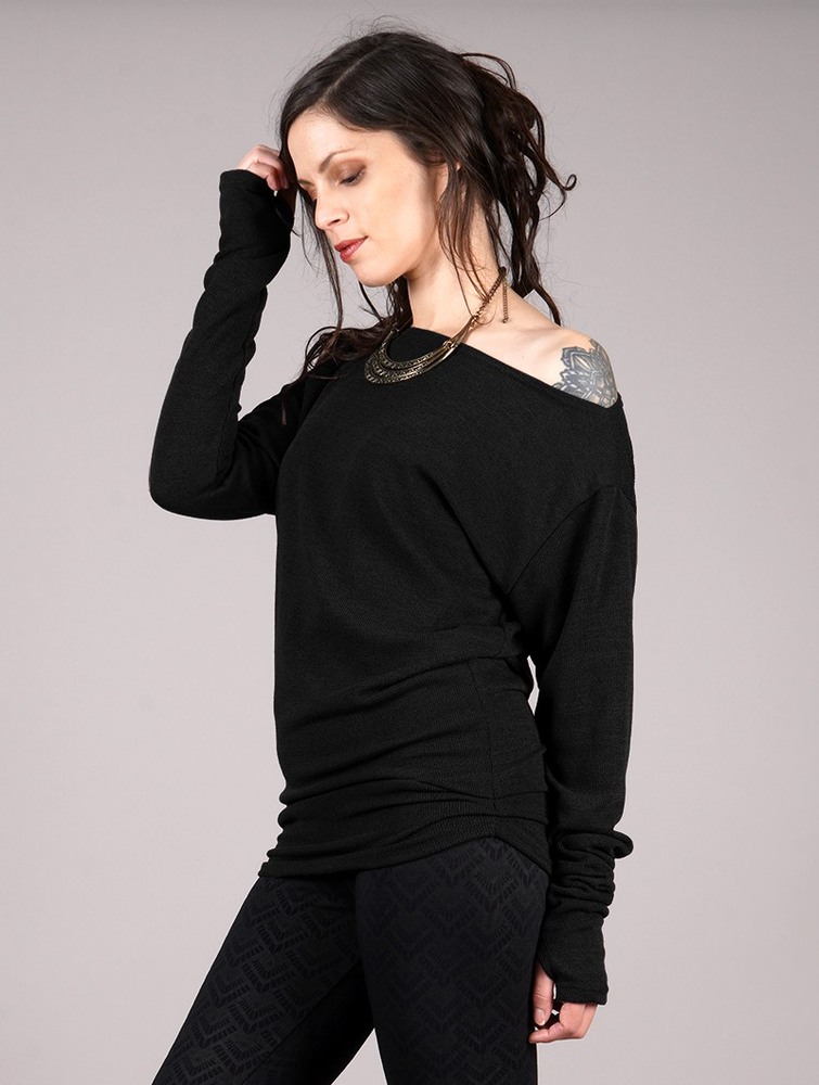 Toonzshop Kayäaz Batwing Sleeve Sweater Pulóver Női Fekete | JESBAMO-45