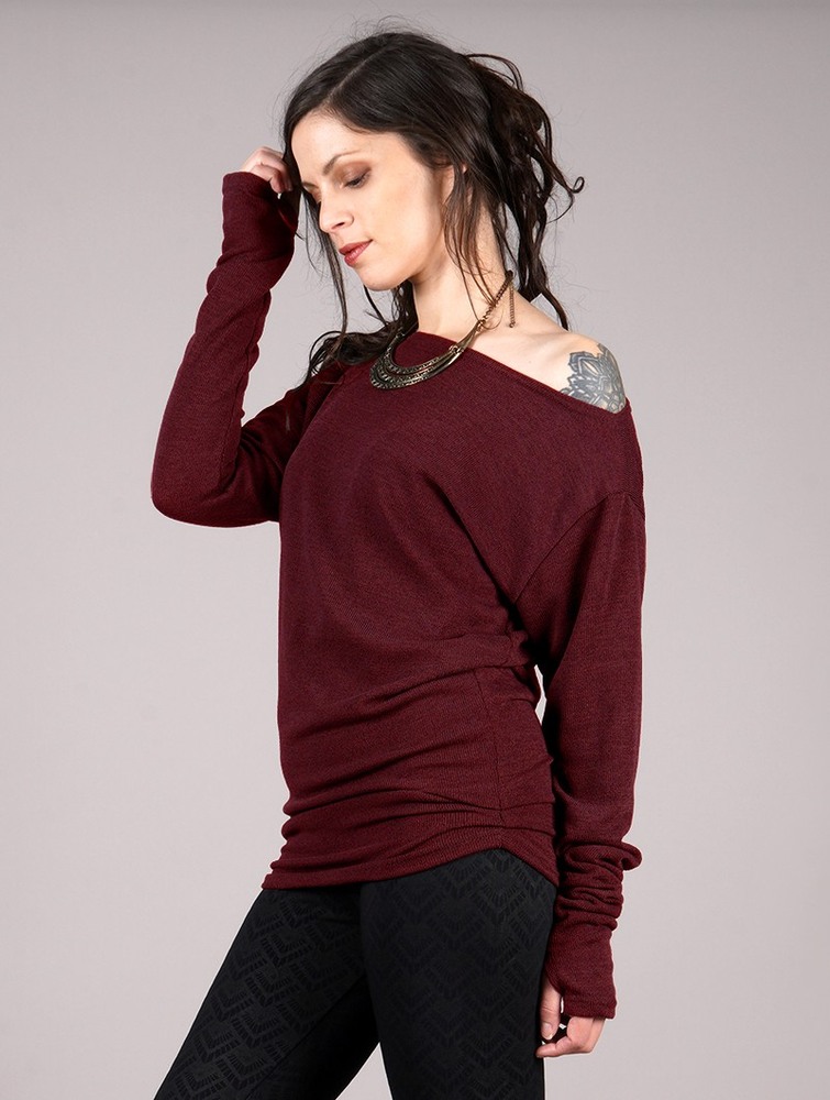 Toonzshop Kayäaz Batwing Sleeve Sweater Pulóver Női Wine | QUTXLPG-49