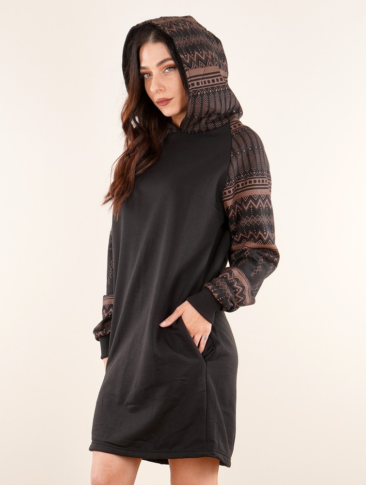 Toonzshop Khione Rinji Aztec Gender Neutral Hooded Long Sweater Pulóver Női Fekete | HUVSFAO-49