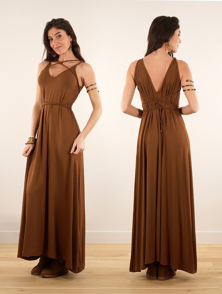 Toonzshop Lazüli Loose And Reversible Strappy Long Dress Ruha Női Caramel | HTEILXC-09