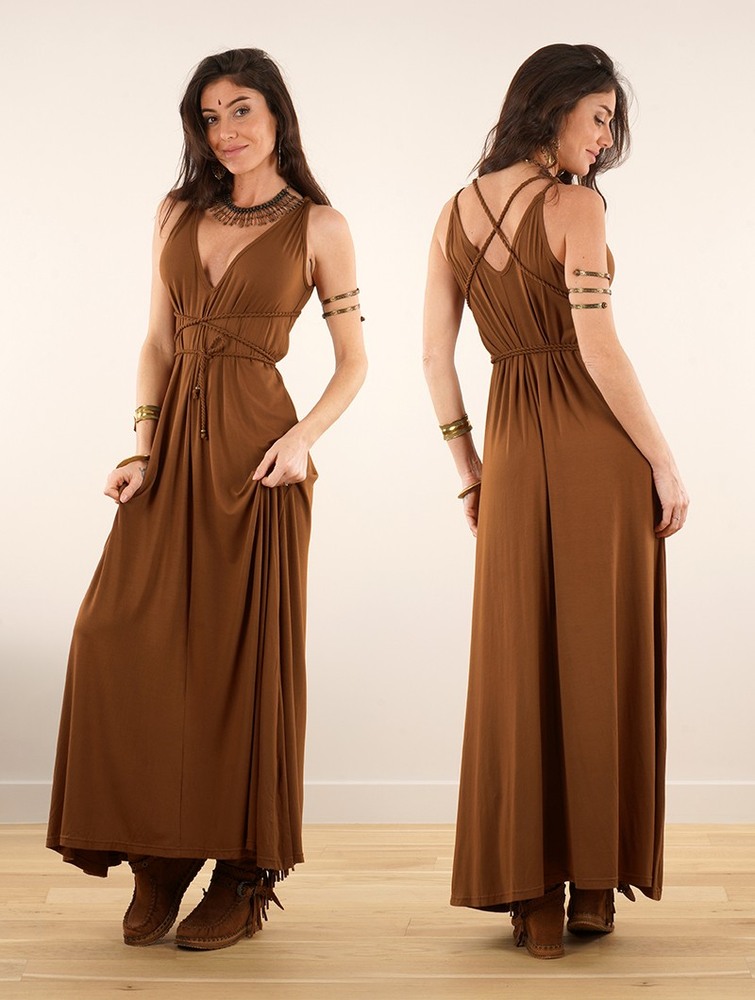 Toonzshop Lazüli Loose And Reversible Strappy Long Dress Ruha Női Caramel | HTEILXC-09