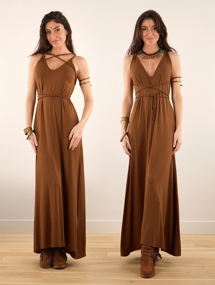 Toonzshop Lazüli Loose And Reversible Strappy Long Dress Ruha Női Caramel | HTEILXC-09