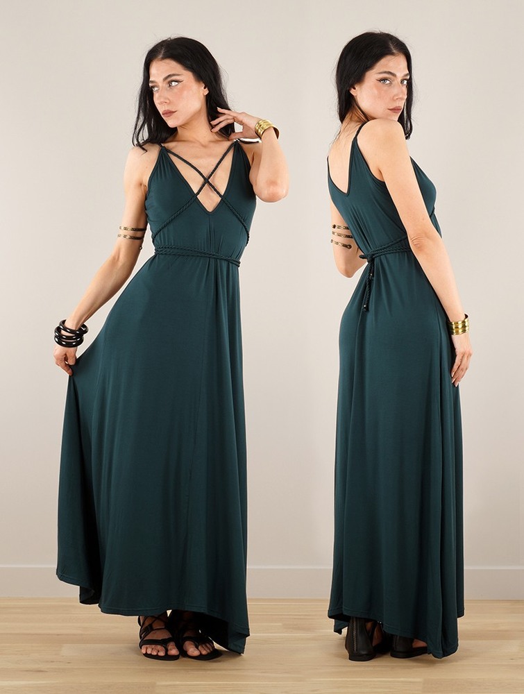 Toonzshop Lazüli Loose And Reversible Strappy Long Dress Ruha Női Páva | VMSLFZA-76