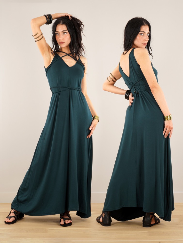 Toonzshop Lazüli Loose And Reversible Strappy Long Dress Ruha Női Páva | VMSLFZA-76