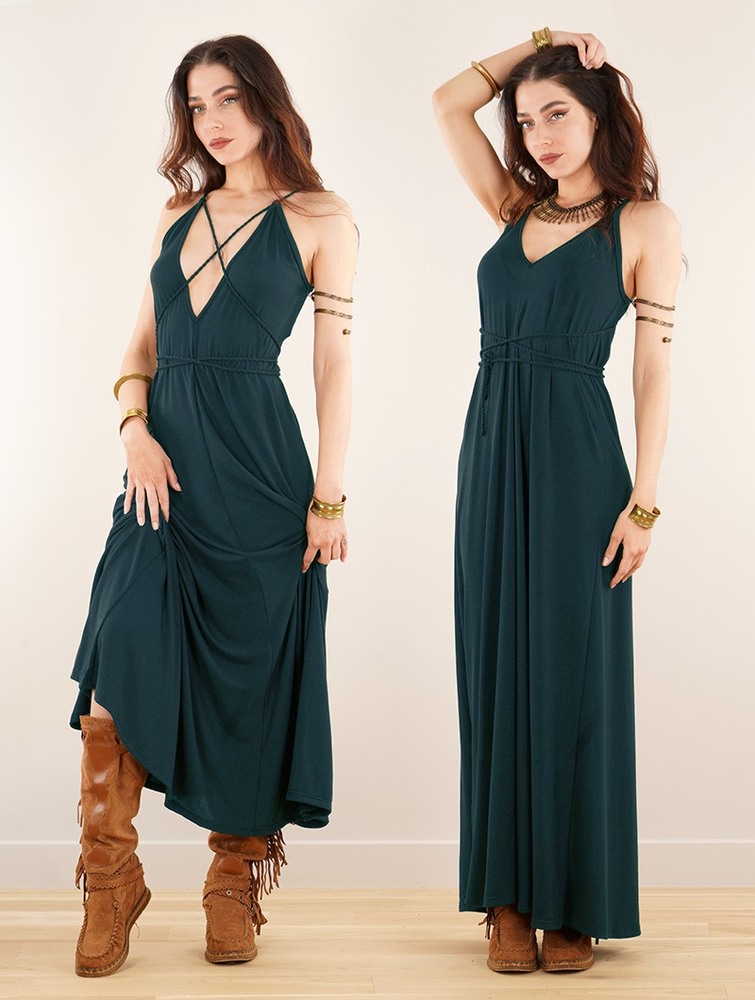 Toonzshop Lazüli Loose And Reversible Strappy Long Dress Ruha Női Páva | VMSLFZA-76