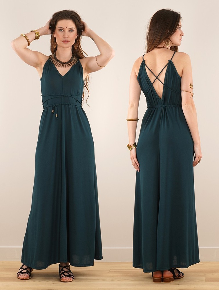 Toonzshop Lazüli Loose And Reversible Strappy Long Dress Ruha Női Páva | VMSLFZA-76