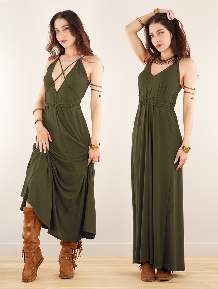 Toonzshop Lazüli Loose And Reversible Strappy Long Dress Ruha Női Khaki | XGPJHIT-71