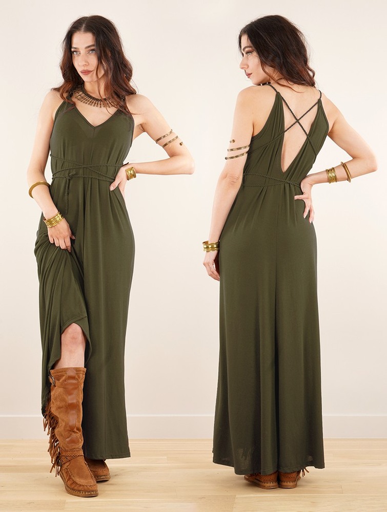 Toonzshop Lazüli Loose And Reversible Strappy Long Dress Ruha Női Khaki | XGPJHIT-71