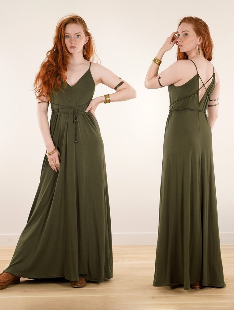 Toonzshop Lazüli Loose And Reversible Strappy Long Dress Ruha Női Khaki | XGPJHIT-71