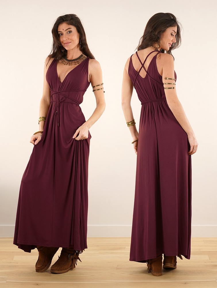 Toonzshop Lazüli Loose And Reversible Strappy Long Dress Ruha Női Wine | DEIUPAK-32