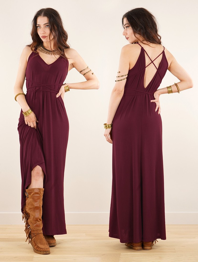 Toonzshop Lazüli Loose And Reversible Strappy Long Dress Ruha Női Wine | DEIUPAK-32