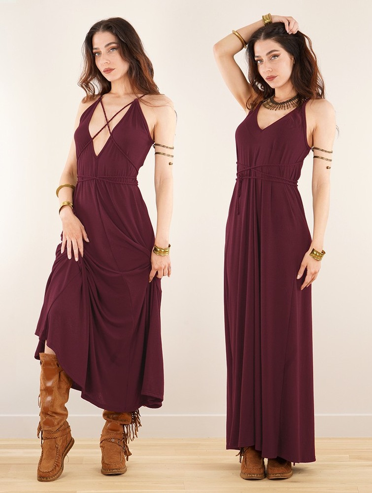 Toonzshop Lazüli Loose And Reversible Strappy Long Dress Ruha Női Wine | DEIUPAK-32