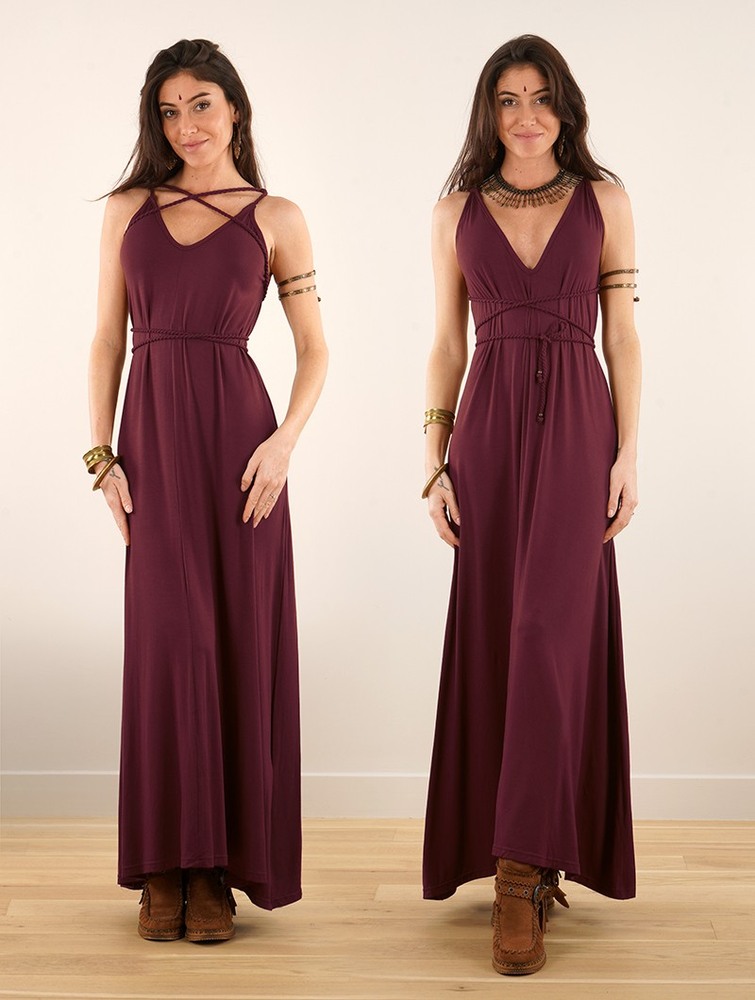 Toonzshop Lazüli Loose And Reversible Strappy Long Dress Ruha Női Wine | DEIUPAK-32