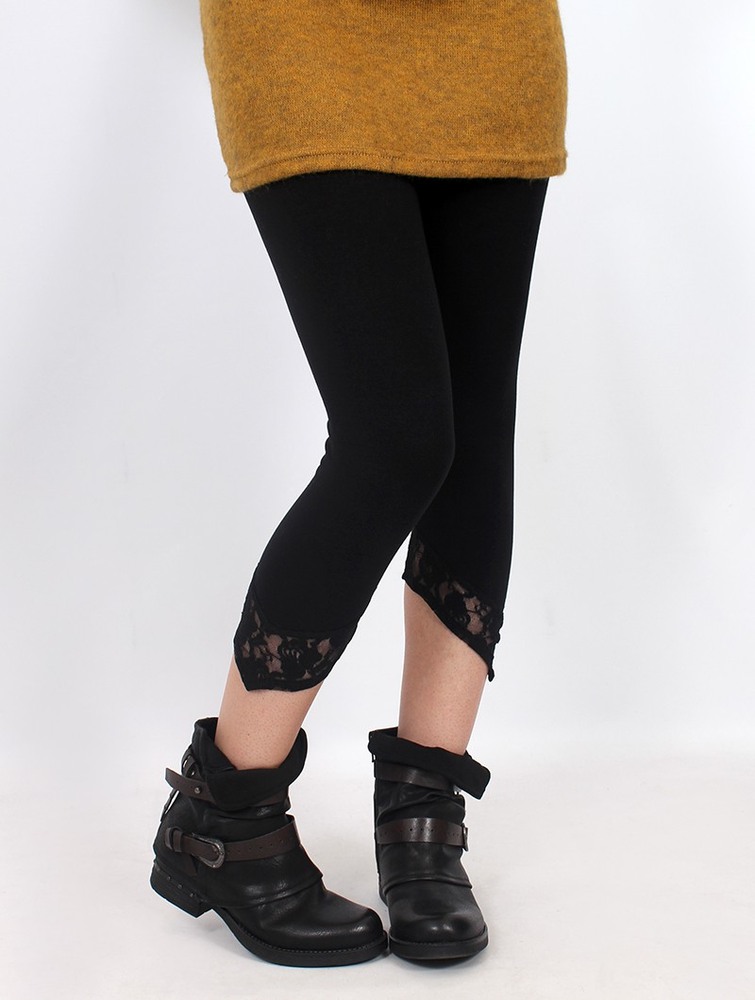 Toonzshop Lï-kaz Short Pointy Leggings With Lace Leggings Női Fekete | NWZUYJG-95