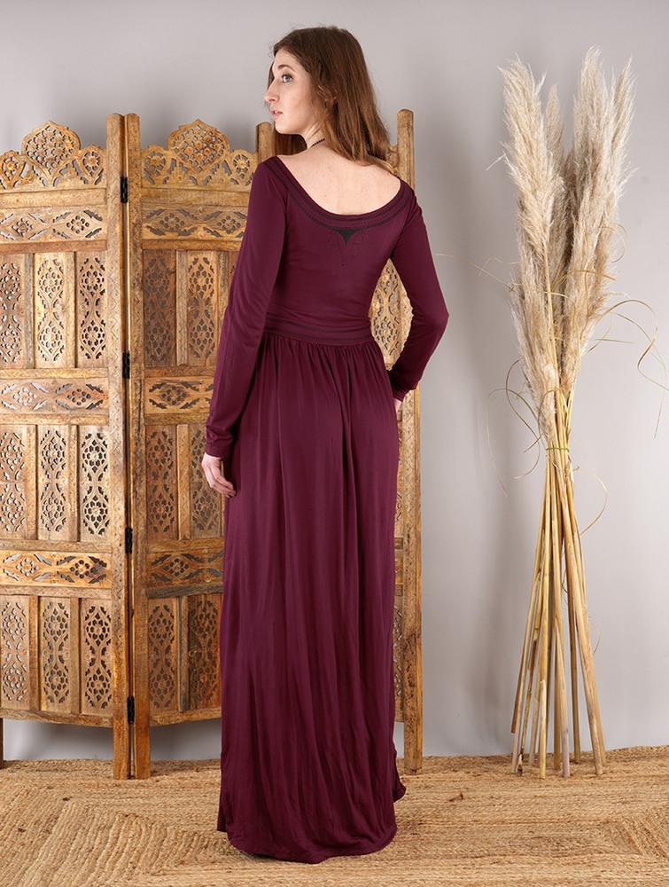 Toonzshop Lotus Artanis Long Sleeve Long Dress Dress Ruha Női Wine | VYPBHWC-45