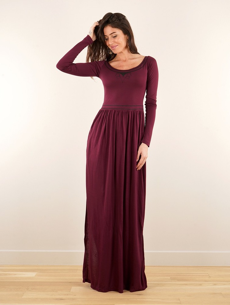 Toonzshop Lotus Artanis Long Sleeve Long Dress Dress Ruha Női Wine | VYPBHWC-45