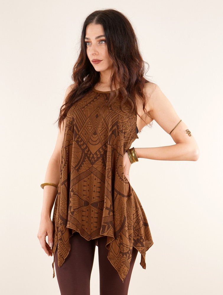 Toonzshop Luinil Africa Printed Flared Tank Tunic Felsők Női Caramel | YMLTEQV-26