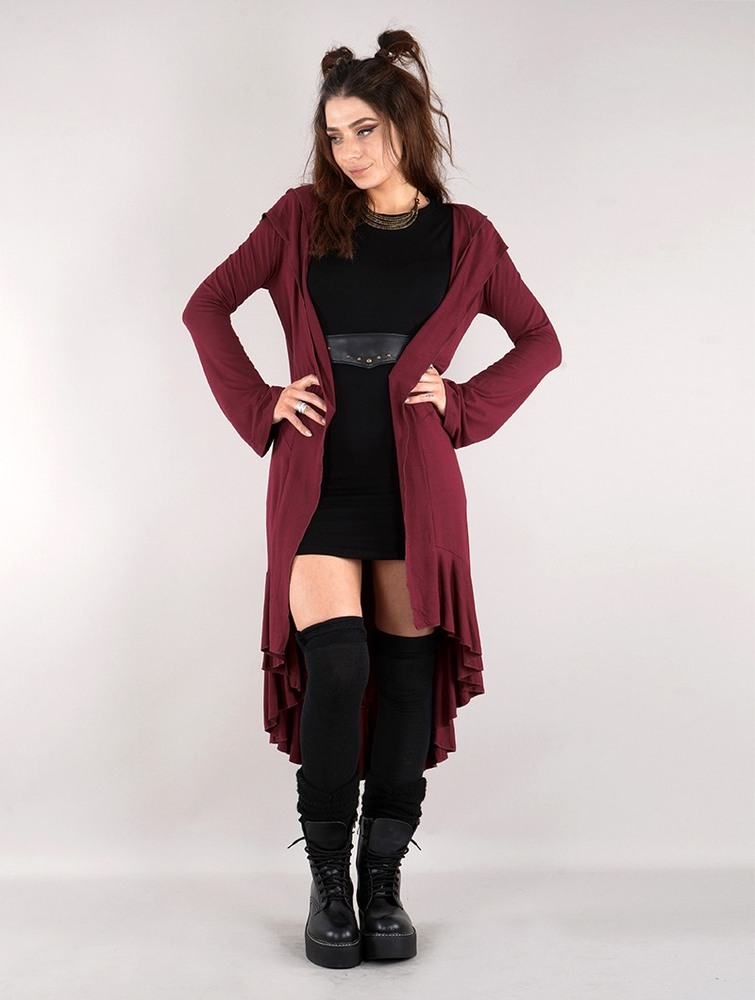 Toonzshop Lupinus Hooded Long Cardigan Kardigán Női Wine | RJNKOPG-34