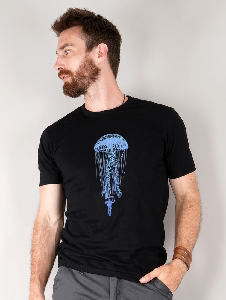 Toonzshop Medusa Parachute Printed Short Sleeve T-shirt Póló Férfi Fekete | GEPBMKT-68