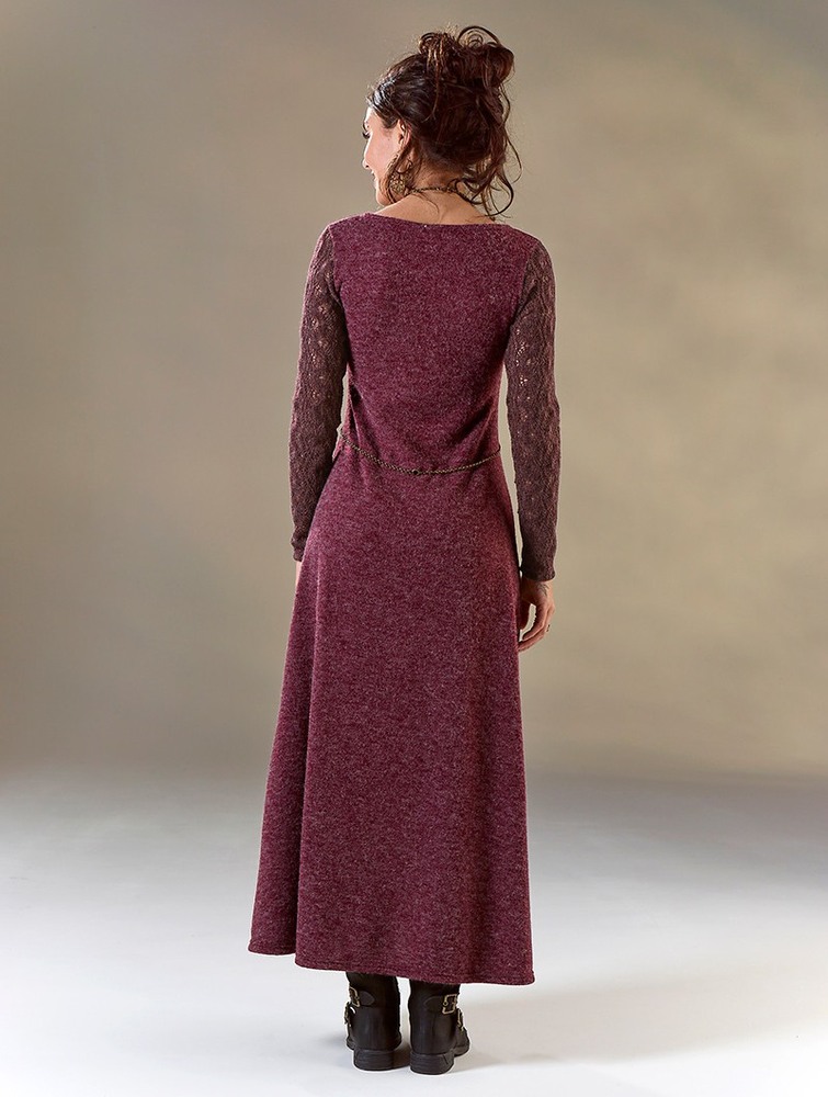 Toonzshop Melisandre Crochet Long Sleeve Long Sweater Dress Ruha Női Wine | LQIXHBS-47