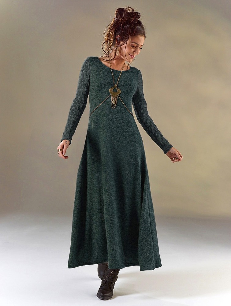 Toonzshop Melisandre Crochet Long Sleeve Long Sweater Dress Ruha Női Kék | ADWZPMI-65