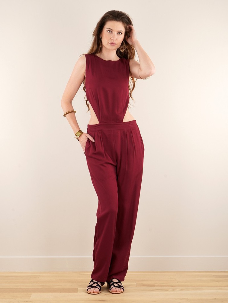 Toonzshop Minyar Bare Back Strappy Jumpsuit Jumpsuit Női Wine | MFWQSVZ-73