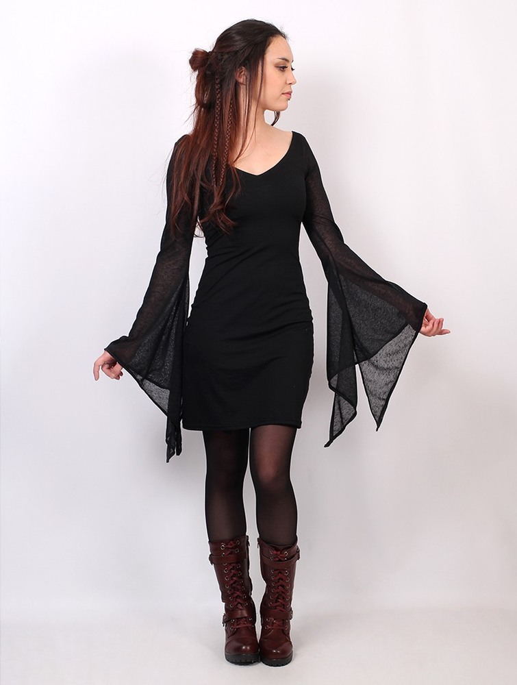 Toonzshop Moonspell Flared Long Sleeve Dress Ruha Női Fekete | UIKDAVT-73