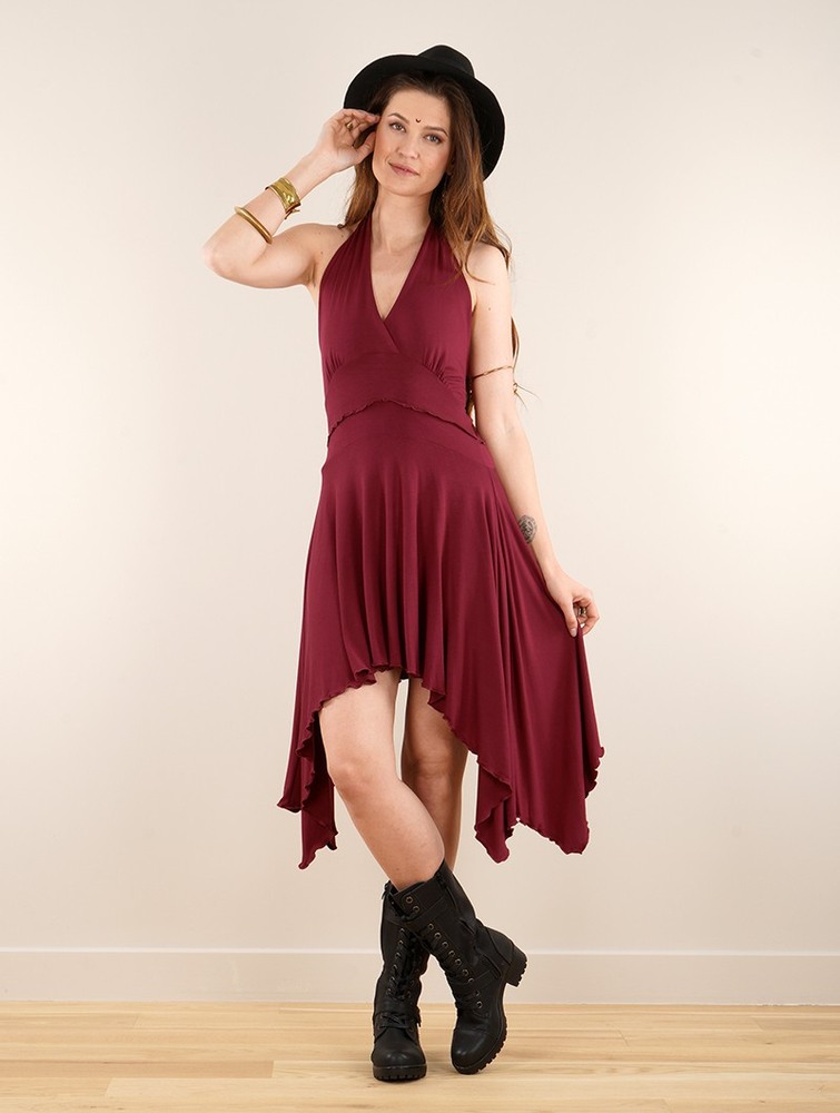 Toonzshop Naela Sleeveless V-neck Flared Dress Ruha Női Wine | GFIZNYC-62