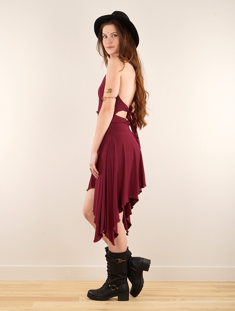 Toonzshop Naela Sleeveless V-neck Flared Dress Ruha Női Wine | GFIZNYC-62