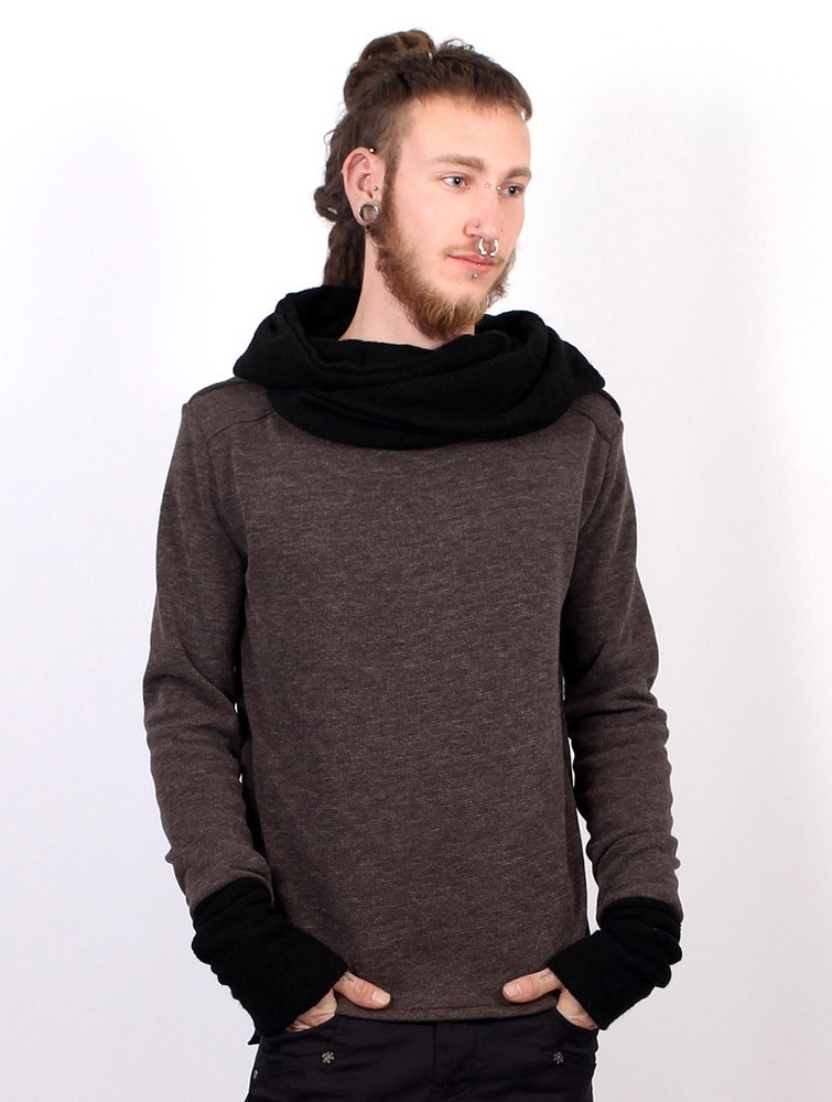 Toonzshop Nemöo Big Collar Hooded Sweater Pulóver Férfi Barna | DNWCRSF-62