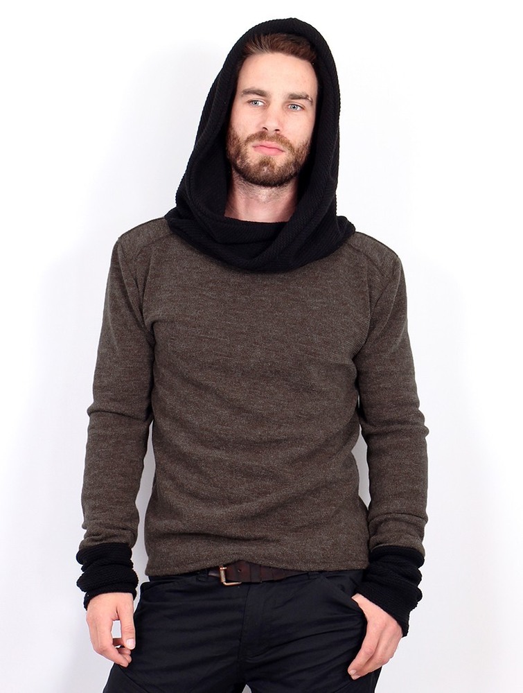 Toonzshop Nemöo Big Collar Hooded Sweater Pulóver Férfi Barna | DNWCRSF-62