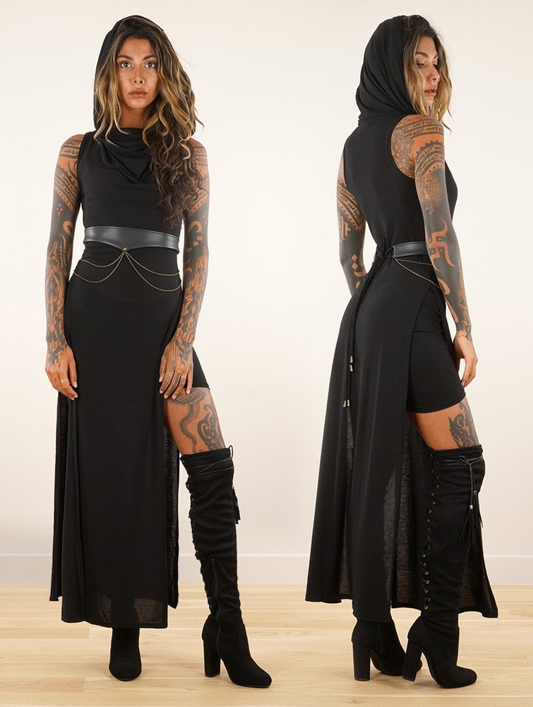 Toonzshop Nephilim Long Slit Dress Ruha Női Fekete | FNMQPXE-86