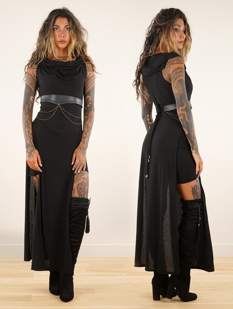 Toonzshop Nephilim Long Slit Dress Ruha Női Fekete | FNMQPXE-86