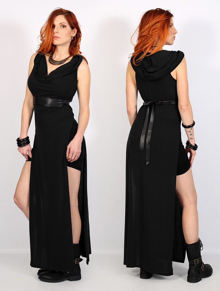 Toonzshop Nephilim Long Slit Dress Ruha Női Fekete | FNMQPXE-86