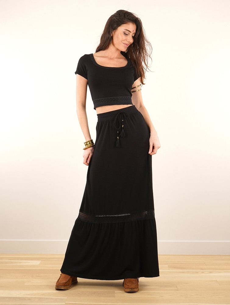 Toonzshop Nimue Long Skirt Szoknya Női Fekete | AFQKCZO-12