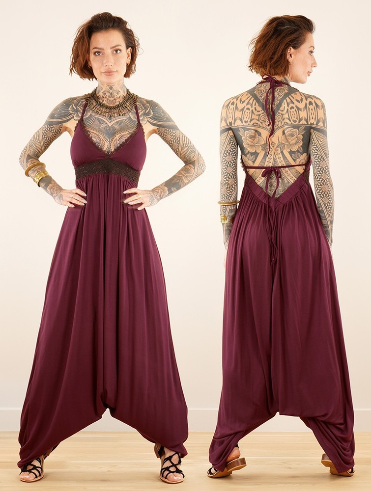 Toonzshop Nolofinwe Strappy Bare Back Long Dress And Harem Pant Overalls Ruha Női Wine | VHBLQIM-65