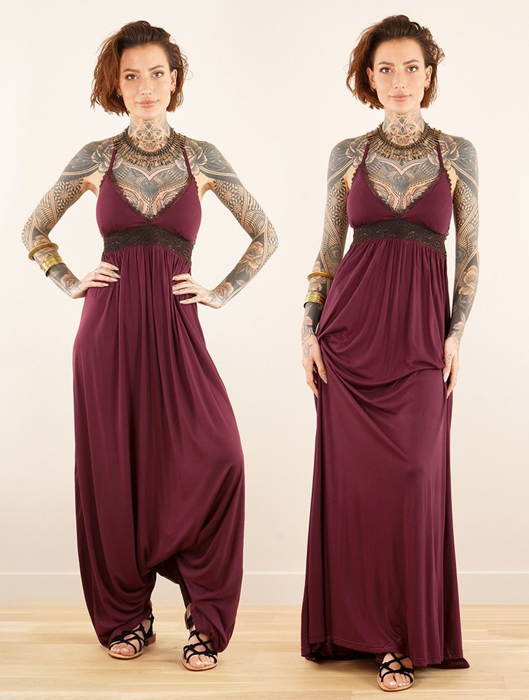 Toonzshop Nolofinwe Strappy Bare Back Long Dress And Harem Pant Overalls Ruha Női Wine | VHBLQIM-65