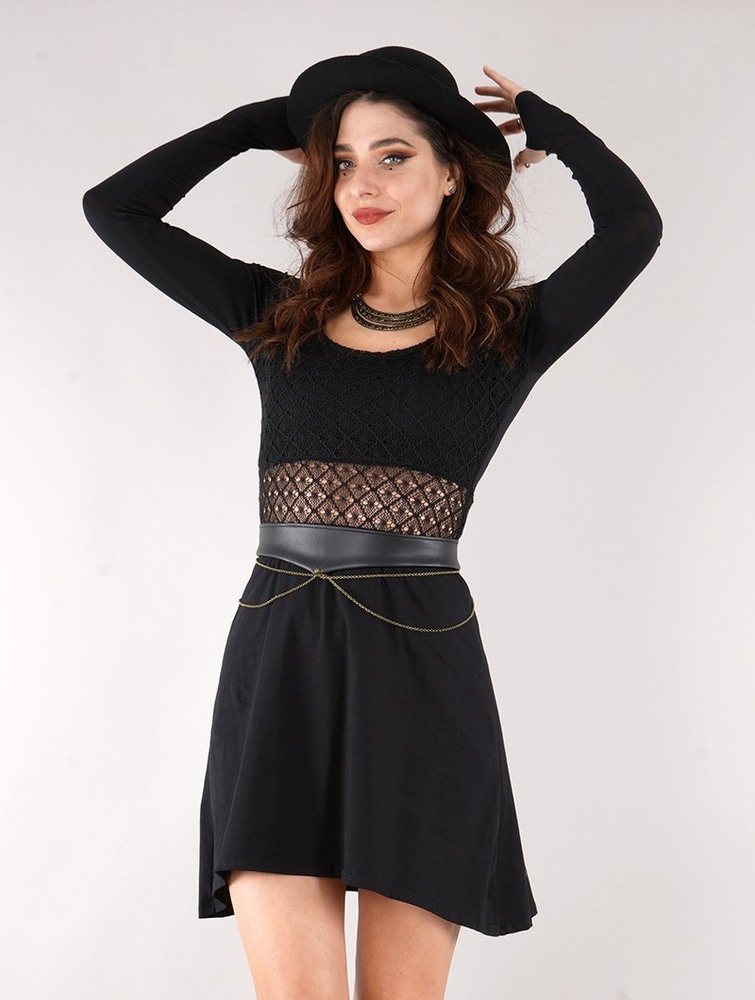 Toonzshop Nymphea Skater Dress With Crochet Ruha Női Fekete | KULEXNT-69