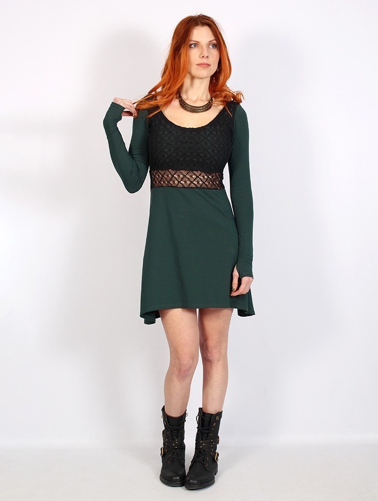 Toonzshop Nymphea Skater Dress With Crochet Ruha Női Fekete Páva | RGKJESD-70