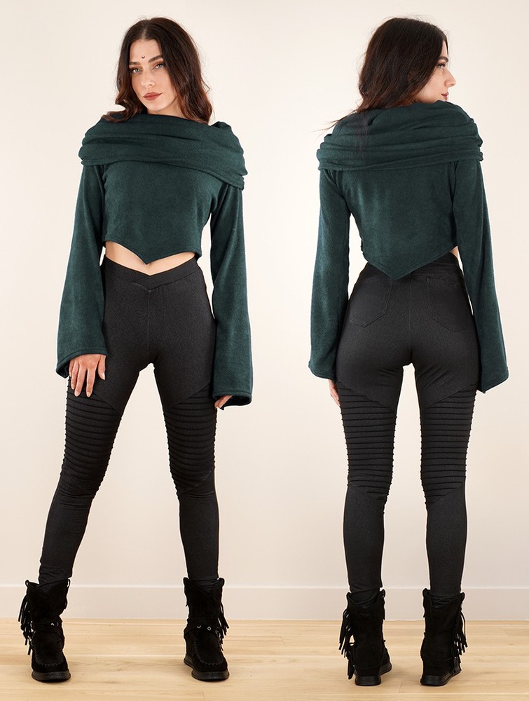 Toonzshop Obsidian Flared Sleeve Crop Sweater Pulóver Női Sötétkék | ETABQZH-13