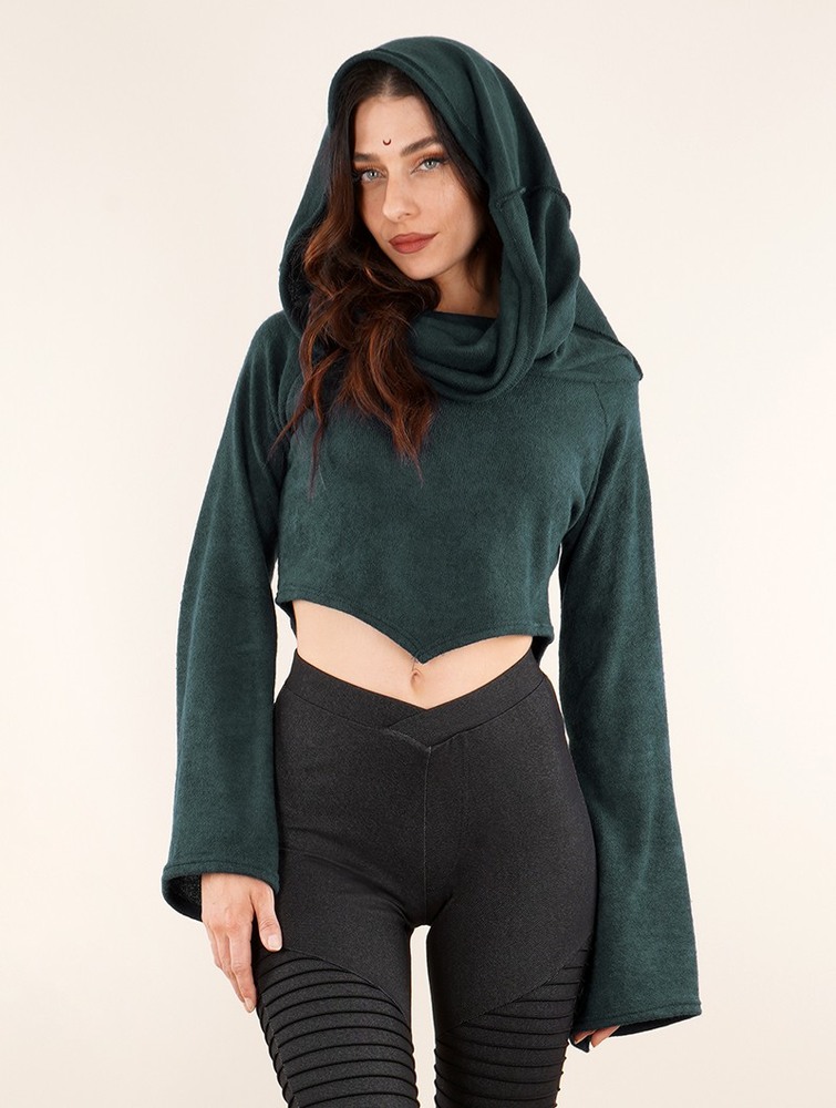 Toonzshop Obsidian Flared Sleeve Crop Sweater Pulóver Női Sötétkék | ETABQZH-13