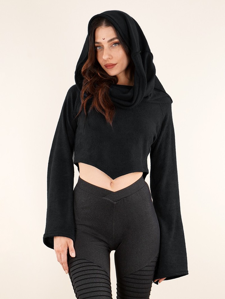 Toonzshop Obsidian Flared Sleeve Crop Sweater Pulóver Női Fekete | APZVNET-59