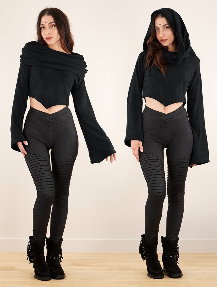 Toonzshop Obsidian Flared Sleeve Crop Sweater Pulóver Női Fekete | APZVNET-59