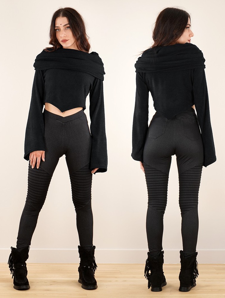 Toonzshop Obsidian Flared Sleeve Crop Sweater Pulóver Női Fekete | APZVNET-59