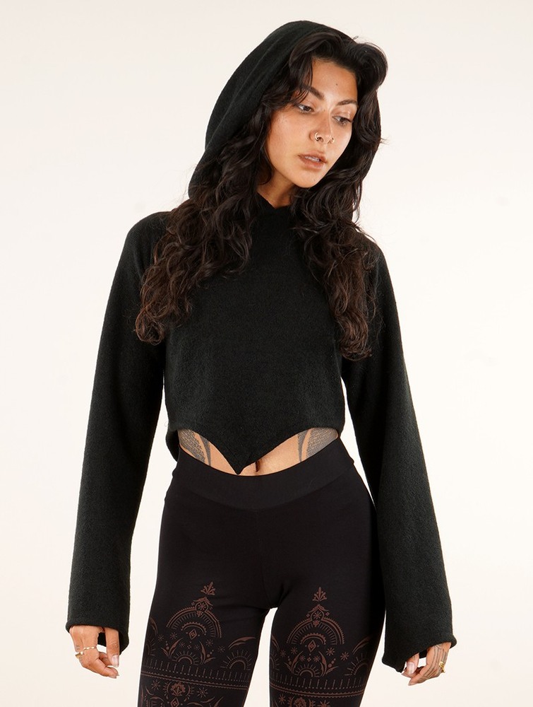 Toonzshop Obsidian Flared Sleeve Crop Sweater Pulóver Női Fekete | APZVNET-59