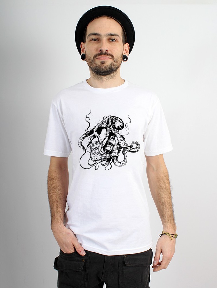 Toonzshop Octopus K7 Printed Short Sleeve T-shirt Póló Férfi Fehér | QJRFNBL-41