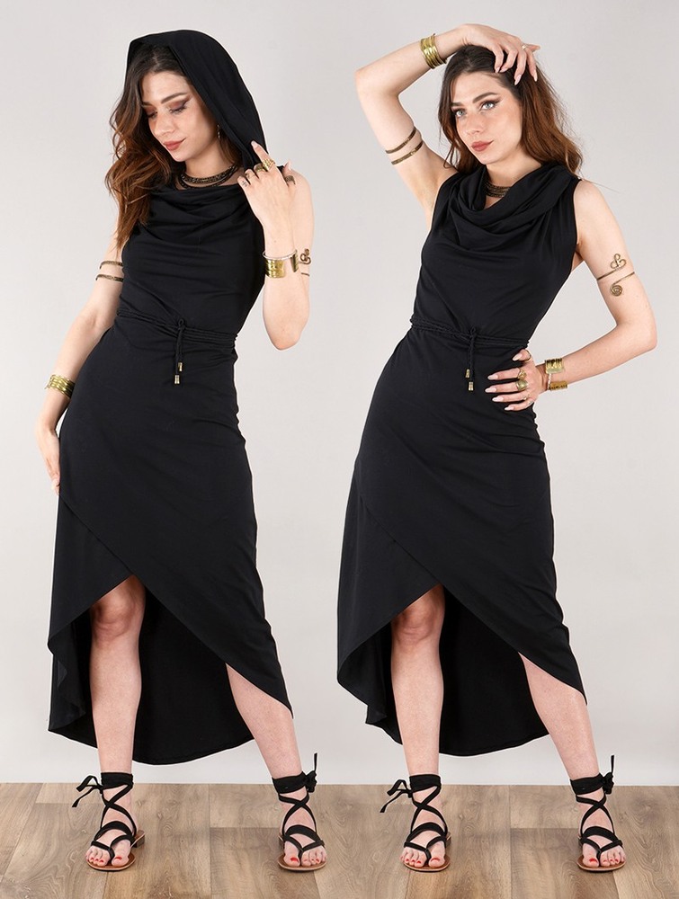 Toonzshop Onyxx Hooded Asymmetric Midi Dress Ruha Női Fekete | FZLUXRE-95